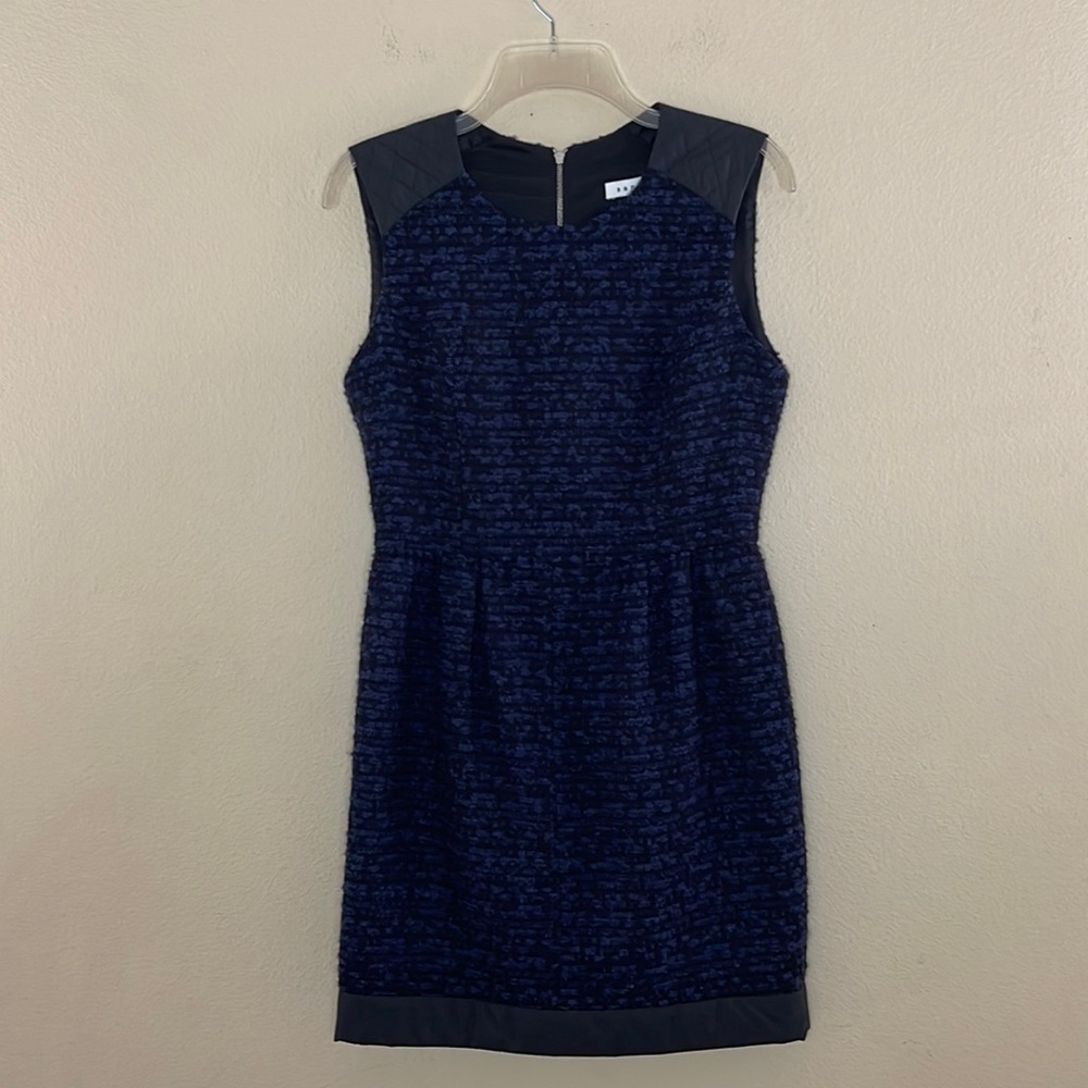 Sandro Navy Blue and Black Tweed Wool Blend Mini Dress Size 1 US Small